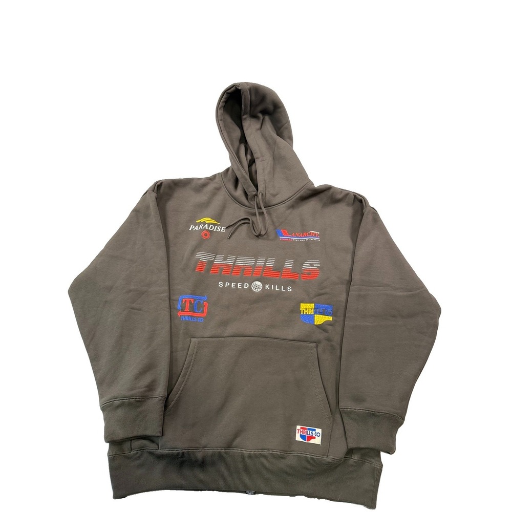 THRILLS Anarchy In Paradise Slouch Mens XL Hoodie Motocore Grey Embroidered